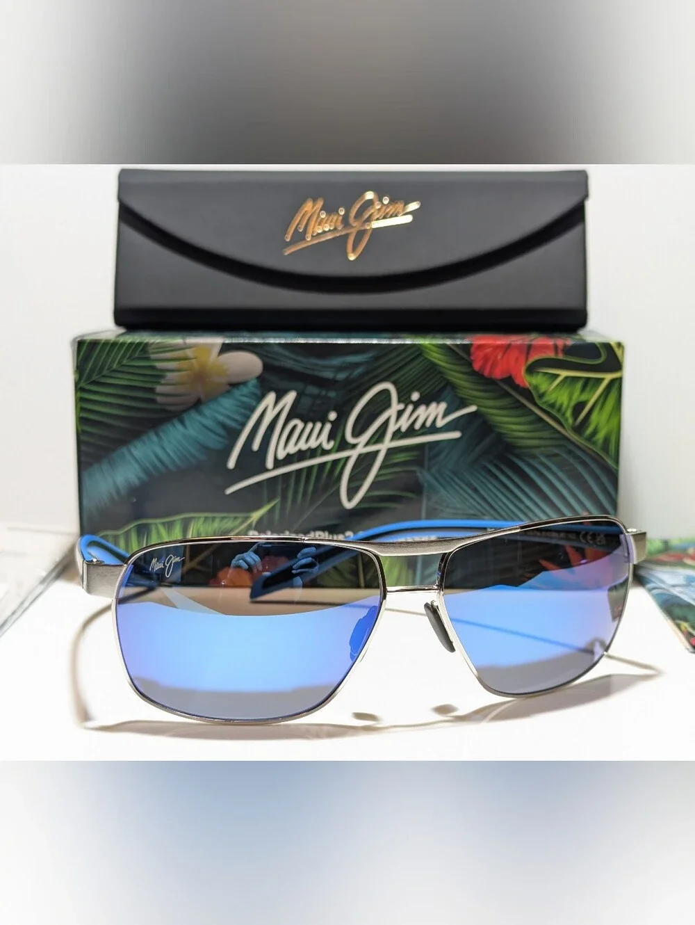 NEW Maui Jim The Bird Chrome Aviator Polarized Blue Hawaii Sunglasses B835-17A